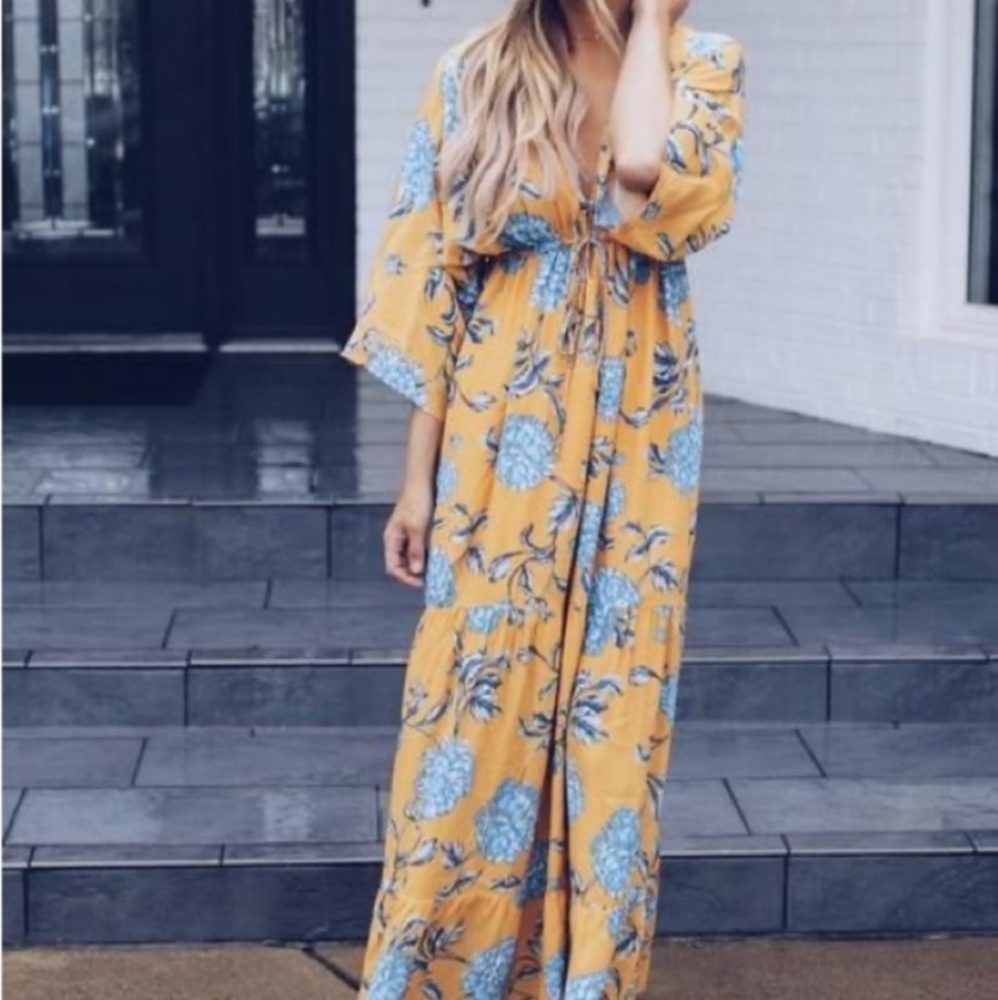 Olivaceous Floral Print Maxi Dress